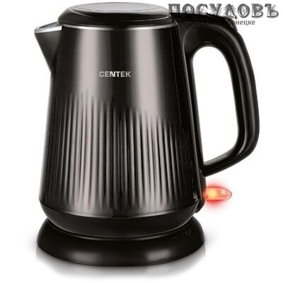 Centek CT-1025 электрочайник, 2200 Вт, 1 800 мл, двойной нержавейка/пластик, цвет черный