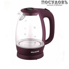 WillMark WEK-1705GC электрочайник, 2200 Вт, 1700 мл, стекло термостойкое, внутренняя подсветка, цвет вишневый