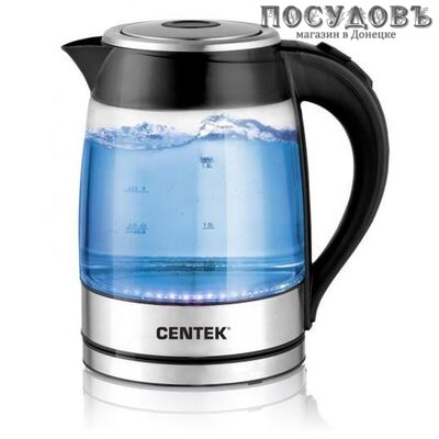 Centek CT-1074 Black электрочайник, 2200 Вт, 1800 мл, стекло термостойкое, внутренняя подсветка, цвет черный