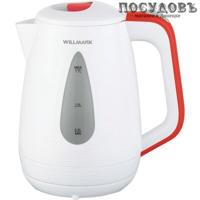 WillMark WEK-1807P электрочайник, 2200 Вт, 1700 мл, пластик, цвет белый с красным