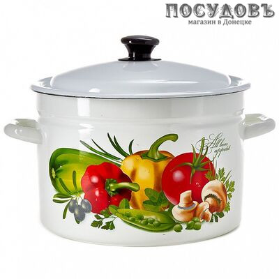 КМК 41804-202-У2 кастрюля с крышкой, белый с рисунком, сталь эмалированная, 8,0 л, Ø260×180 мм, 2 пр.