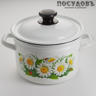 КМК 41704-122/6 кастрюля с крышкой белая с рисунком, сталь эмалированная, 3 л, Ø200×118 мм, Россия, 2 предмета