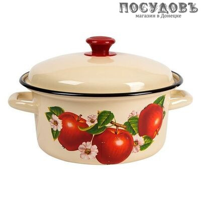 КМК 41804-142/6 кастрюля объемом 4 л, эмалированная сталь, цвет слоновый с рисунком, с крышкой, Россия