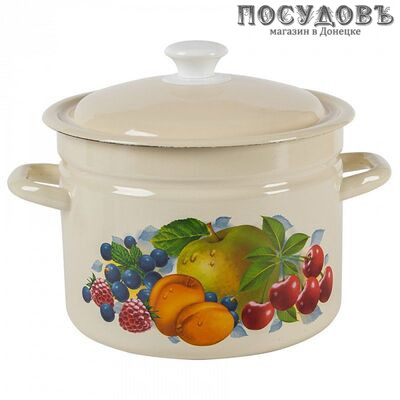 КМК 41804-162/6 кастрюля объемом 5 л, эмалированная сталь, цвет слоновый с рисунком, с крышкой, Россия