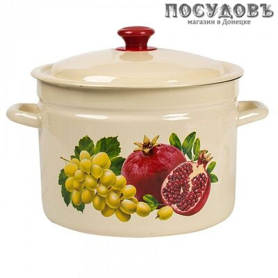 КМК 41804-182/6 кастрюля объемом 6 л, эмалированная сталь, цвет слоновый с рисунком, с крышкой, Россия