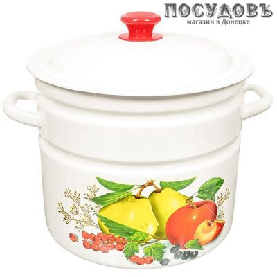 КМК 41804-202/6 кастрюля объемом 8 л, эмалированная сталь, цвет белый с рисунком, с крышкой, Россия