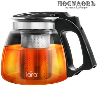 LARA LR06-14, чайник заварочный с фильтром, стекло жаропрочное, из нержавеющей стали, 900 мл, в подарочной упаковке 1 шт.