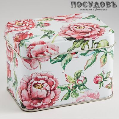 РФЖУ Пионы 040-01479 банка для хранения с крышкой, 67×98×69 мм, 400 мл, жесть, Россия