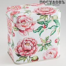 РФЖУ Пионы 060-01480 банка для хранения с крышкой, 67×98×98 мм, 600 мл, жесть, Россия