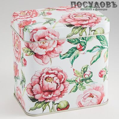 РФЖУ Пионы 060-01480 банка для хранения с крышкой, 67×98×98 мм, 600 мл, жесть, Россия