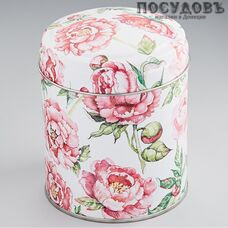 РФЖУ Пионы 080-01481 банка для хранения с крышкой, Ø99×110 мм, 800 мл, жесть, Россия