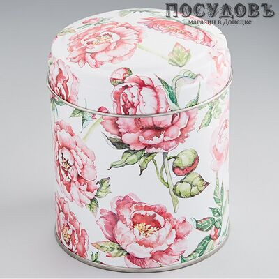 РФЖУ Пионы 080-01481 банка для хранения с крышкой, Ø99×110 мм, 800 мл, жесть, Россия