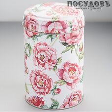 РФЖУ Пионы 110-01482 банка для хранения с крышкой, Ø99×145 мм, 1100 мл, жесть, Россия
