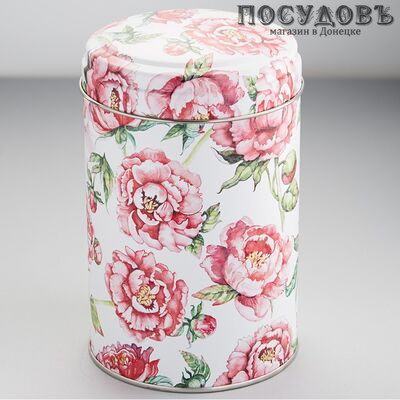РФЖУ Пионы 110-01482 банка для хранения с крышкой, Ø99×145 мм, 1100 мл, жесть, Россия