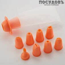 Webber BE-0370 пластиковый мешок кондитерский с насадками, 180×110×55 мм, цвет персиковый, на блистере 9 пр.