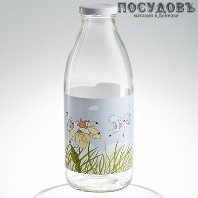 Атес "Счастливая корова" 123-13004, бутылка с крышкой объемом 750 мл, материал стекло, Россия 1 шт