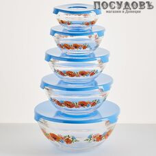 Забава Маки РК-0002 салатники в наборе с крышкой, стекло упрочненное, Россия, в упаковке 10 пр.