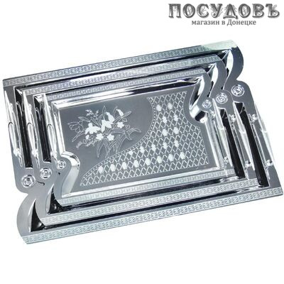 KING Hoff KH-4743 подносы в наборе, сталь нержавеющая, 488×343, 409×288, 335×235 мм, стальной 3 пр.