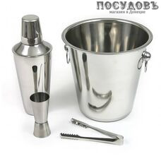 KING Hoff KH-1244 набор для коктейлей  шейкер, джиггер, ведро, щипцы, сталь нержавеющая 4 пр.