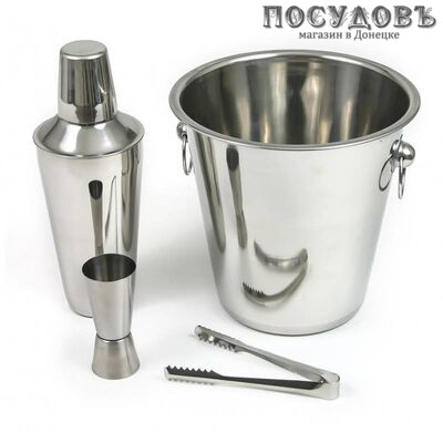 KING Hoff KH-1244 набор для коктейлей  шейкер, джиггер, ведро, щипцы, сталь нержавеющая 4 пр.