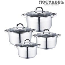 Webber BE-339/8 набор кастрюль 2,0; 2,8; 3,7; 6,2 л с крышками, сталь нержавеющая, 8 пр.