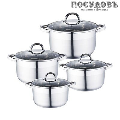 Webber BE-339/8 набор кастрюль 2,0; 2,8; 3,7; 6,2 л с крышками, сталь нержавеющая, 8 пр.