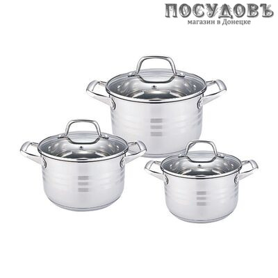Webber BE-621/6 набор кастрюль 2,2; 3,0; 4,0 л с крышками, сталь нержавеющая, 6 пр.