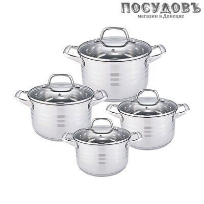 Webber BE-622/8 набор кастрюль 2,2; 3,0; 4,0; 6,6 л с крышками, сталь нержавеющая, 8 пр.
