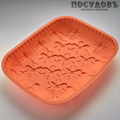 Webber Маргаритки BE-4220S прямоугольная форма для выпечки, силикон, 300×260×60 мм, цвет персиковый