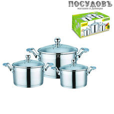 Maestro MR 3506-6L набор кастрюль, 3 кастрюли 1,5; 3,0; 5,0 л с крышками, сталь нержавеющая, 6 пр.