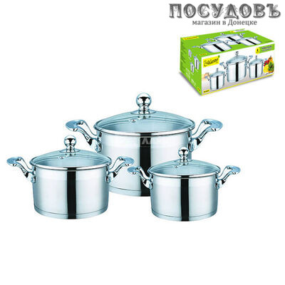 Maestro MR 3506-6L набор кастрюль, 3 кастрюли 1,5; 3,0; 5,0 л с крышками, сталь нержавеющая, 6 пр.