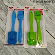 Ouyamei 956-877, кисточка и лопатка в наборе, силикон термостойкий, микс