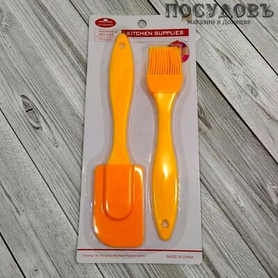Ouyamei 956-876, кисточка и лопатка в наборе, силикон термостойкий, микс