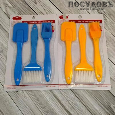 Ouyamei 956-879, кисточка, кисть и лопатка в наборе, силикон термостойкий, микс