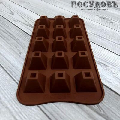 КНР FY-0210 форма для 15 шоколадных конфет, силикон термостойкий, 200×100×20 мм, коричневый