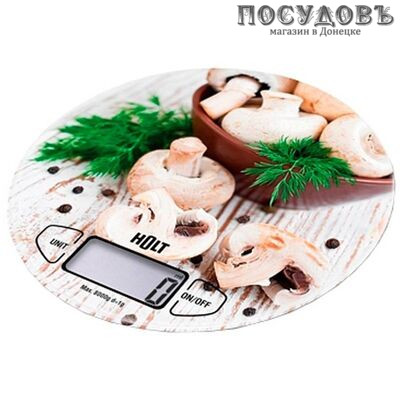 HOLT Грибы HT-KS-003 весы кухонные-платформа, до 8,0 кг, цвет светлый с рисунком, гарантия 1 год