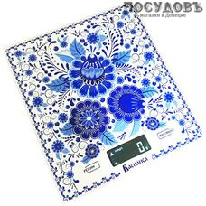 Василиса ВА-005 Гжель весы кухонные-платформа, 200×180×15 мм, до 5 кг, гарантия 1 год