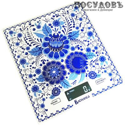 Василиса ВА-005 Гжель весы кухонные-платформа, 200×180×15 мм, до 5 кг, гарантия 1 год