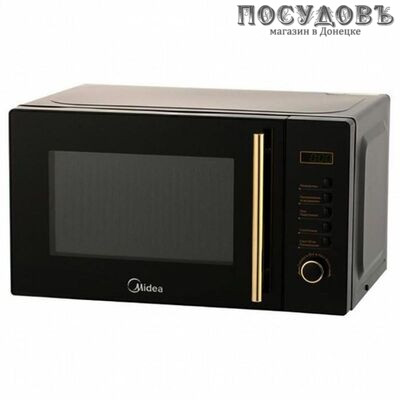Midea AM820CMF-BG отдельностоящая микроволновая печь, 800 Вт, обычная (соло), 20 л, черная с золотой обводкой