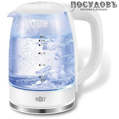 HOLT  HT-KT-010 электрочайник, 2200 Вт, 2 000 мл, стекло термостойкое, цвет белый, гарантия 1 год