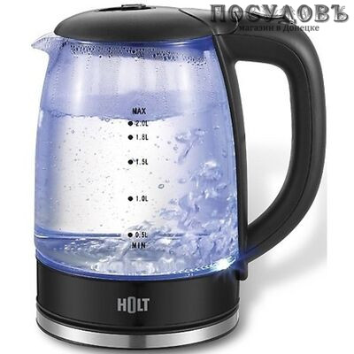 HOLT HT-KT-010 электрочайник, 2200 Вт, 2 000 мл, стекло термостойкое, цвет черный, гарантия 1 год