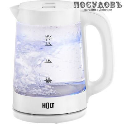 HOLT KT-011 электрочайник, 2200 Вт, 1 700 мл, стекло закаленное, внутренняя подсветка, цвет белый, гарантия 1 год