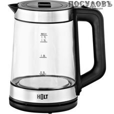 HOLT KT-012 электрочайник, 2200 Вт, 1 700 мл, стекло закаленное, внутренняя подсветка, цвет черный, гарантия 1 год
