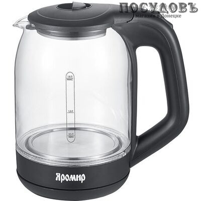 Яромир ЯР-1050 электрочайник, 2000 Вт, 1 800 мл, стекло закаленное, цвет черный, Россия, гарантия 1 год