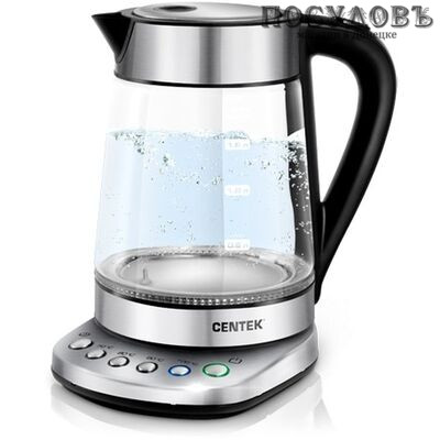 Centek Dubai CT-0060 электрочайник, 2100 Вт, 1700 мл, стекло термостойкое, цвет стальной