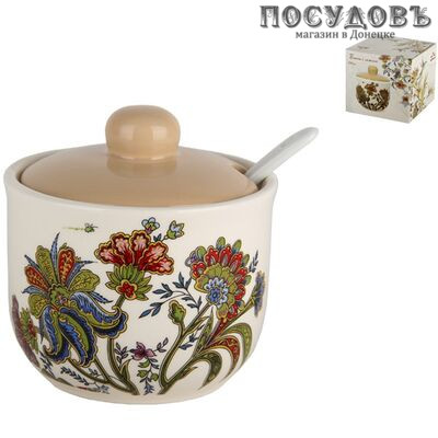 Коралл Bright Ornamental ZF1186-21 сахарница с крышкой и ложкой, 320 мл, доломит, в упаковке 3 пр.