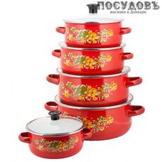 KING Hoff KH-3710 набор кастрюль 1,0; 1,5; 2,0; 3,0; 4,0 л с крышками, сталь эмалированная, 10 пр.