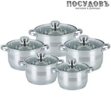 KING Hoff KH-4485 набор кастрюль 2,9; 3,9; 5,1; 6,6; 7,7 с крышками, сталь нержавеющая, 10 пр.