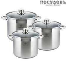KING Hoff KH-4312 набор кастрюль 11,1; 13,5; 16,2 л с крышками, сталь нержавеющая, 6 пр.