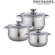 Webber BE-615/6 набор кастрюль 2,9; 5,1; 6,6 л с крышками, сталь нержавеющая, 6 пр.